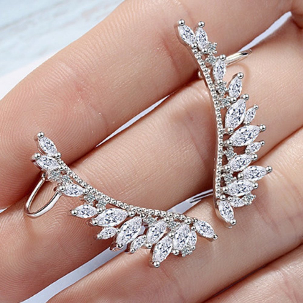 *925 Sterling Silver Diamond Angel Wing Earrings